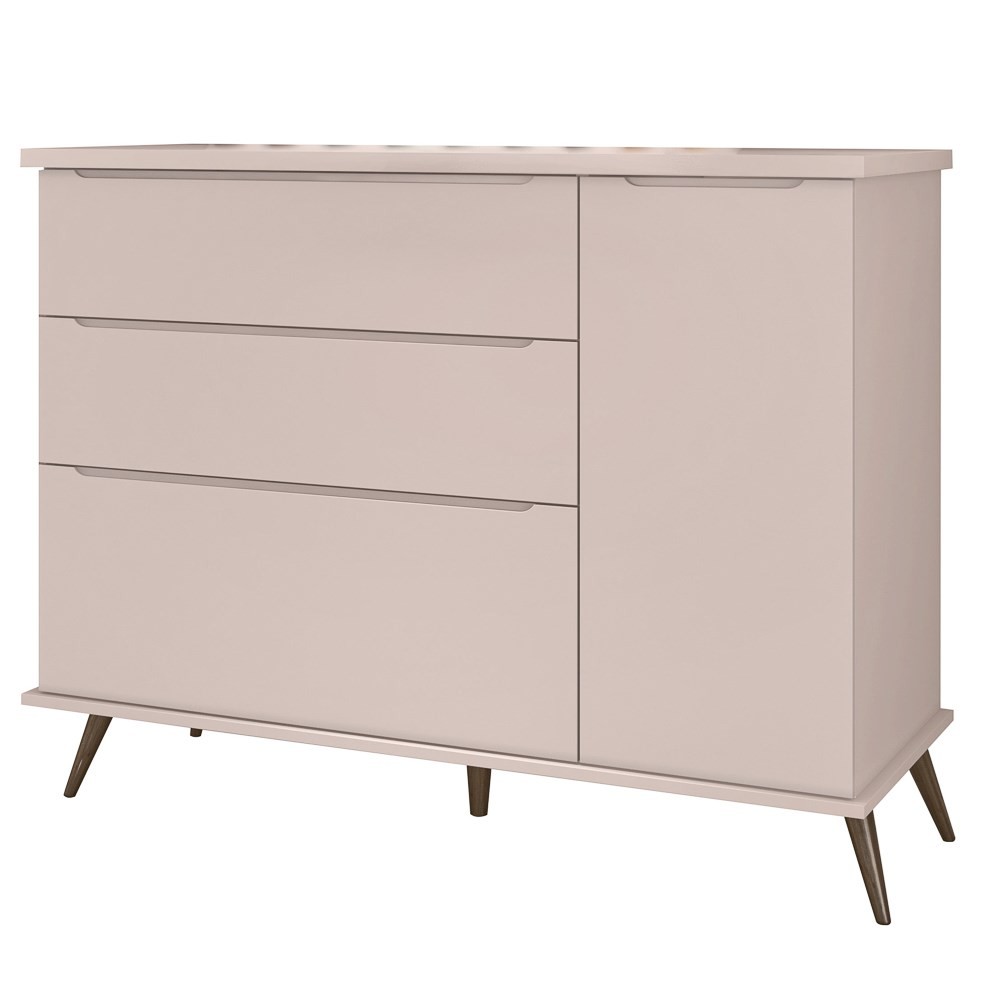 Cômoda Infantil 1 Porta 3 Gavetas 100% MDF Pés Retrô Mel P04 Rosê - Mpozenato