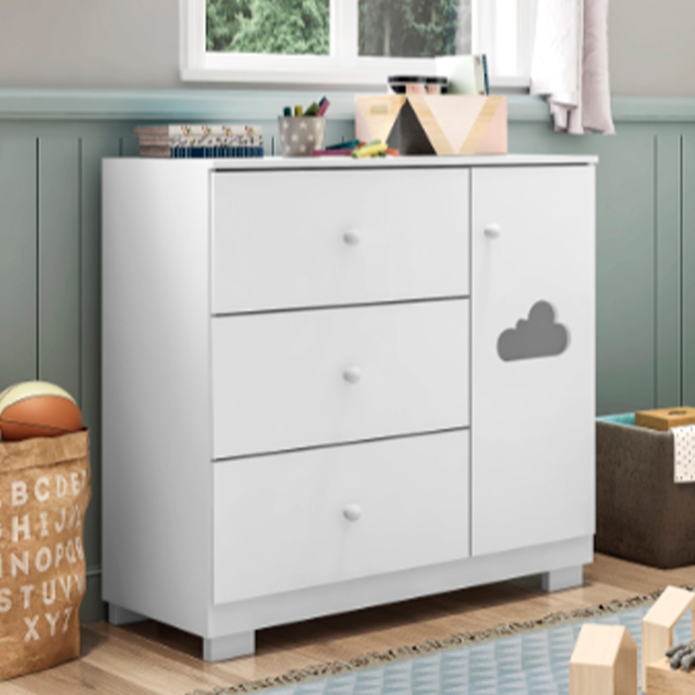 Cômoda Infantil 1 Porta 3 Gavetas Amora P04 Branco - Mpozenato