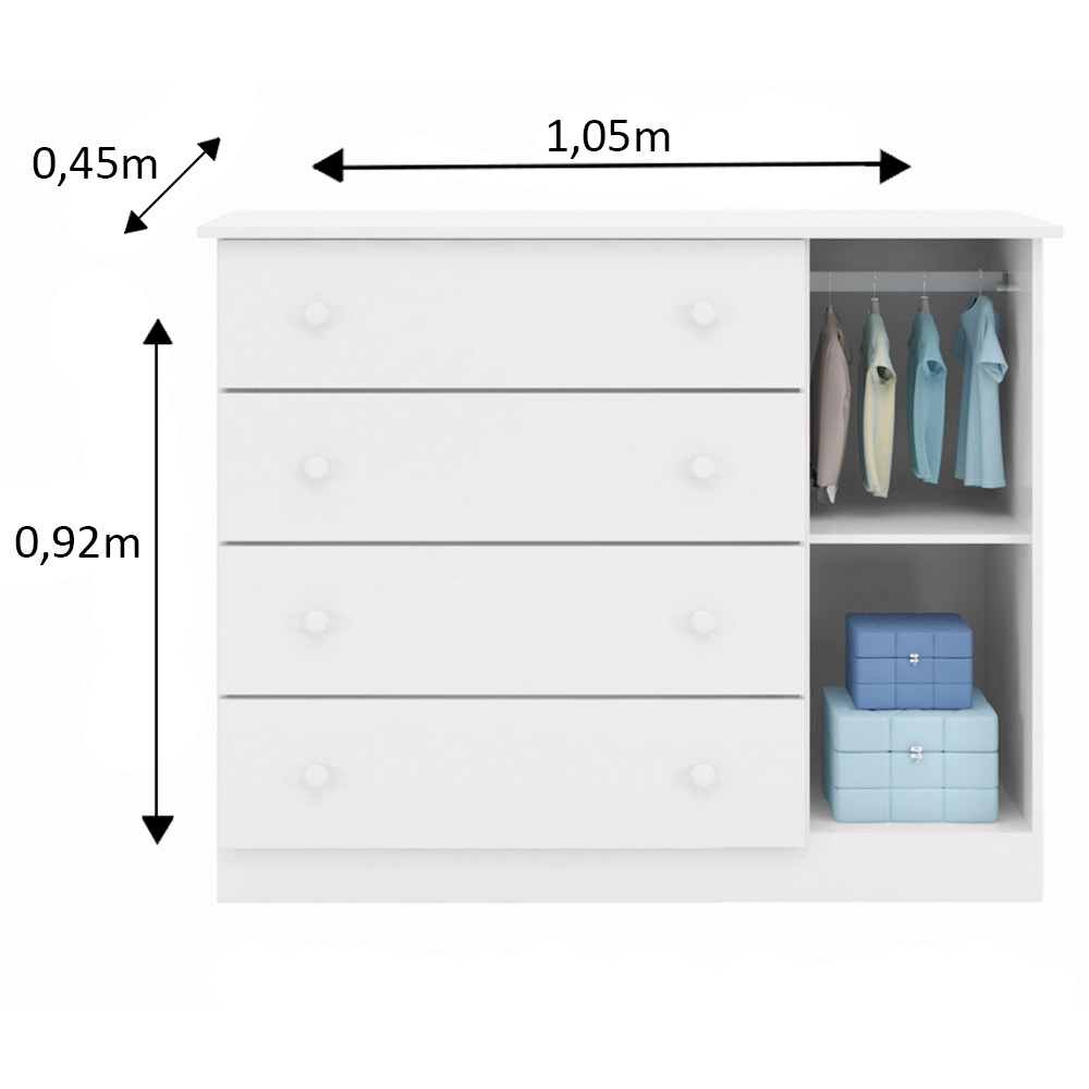 Cômoda Infantil 1 Porta 4 Gavetas Ellie P04 Branco - Mpozenato