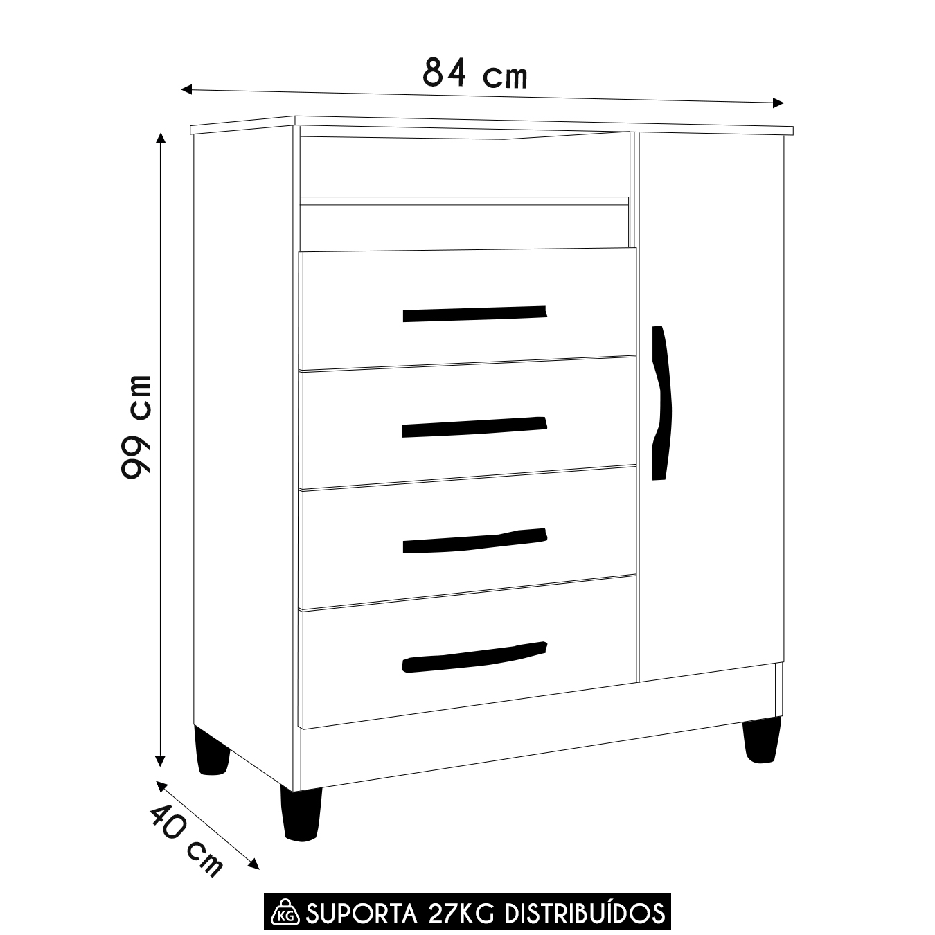 Cômoda Para Quarto 1 Porta 84cm Franci Flex A02 Branco - Mpozenato