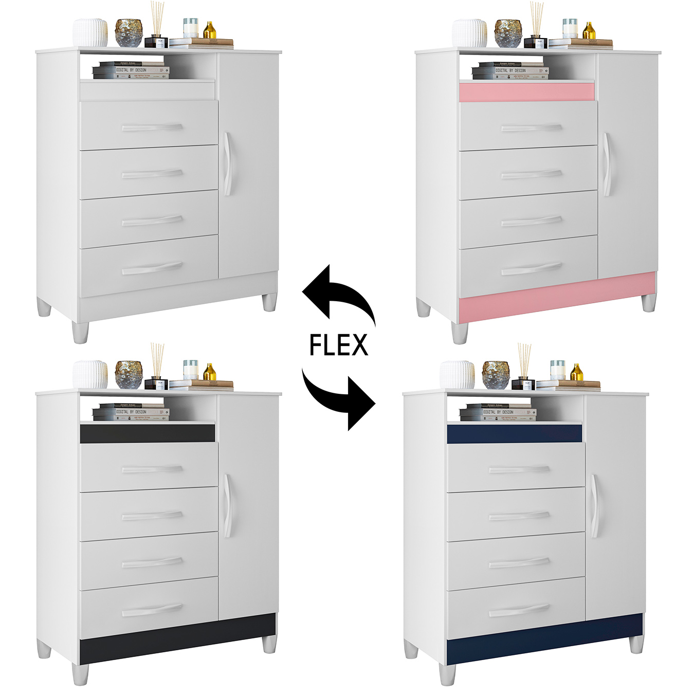 Cômoda Para Quarto 1 Porta 84cm Franci Flex A02 Branco - Mpozenato