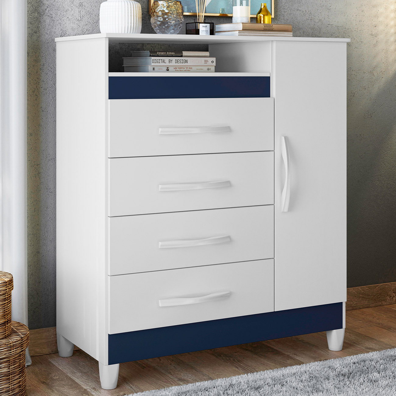 Cômoda Para Quarto 1 Porta 84cm Franci Flex A02 Branco - Mpozenato