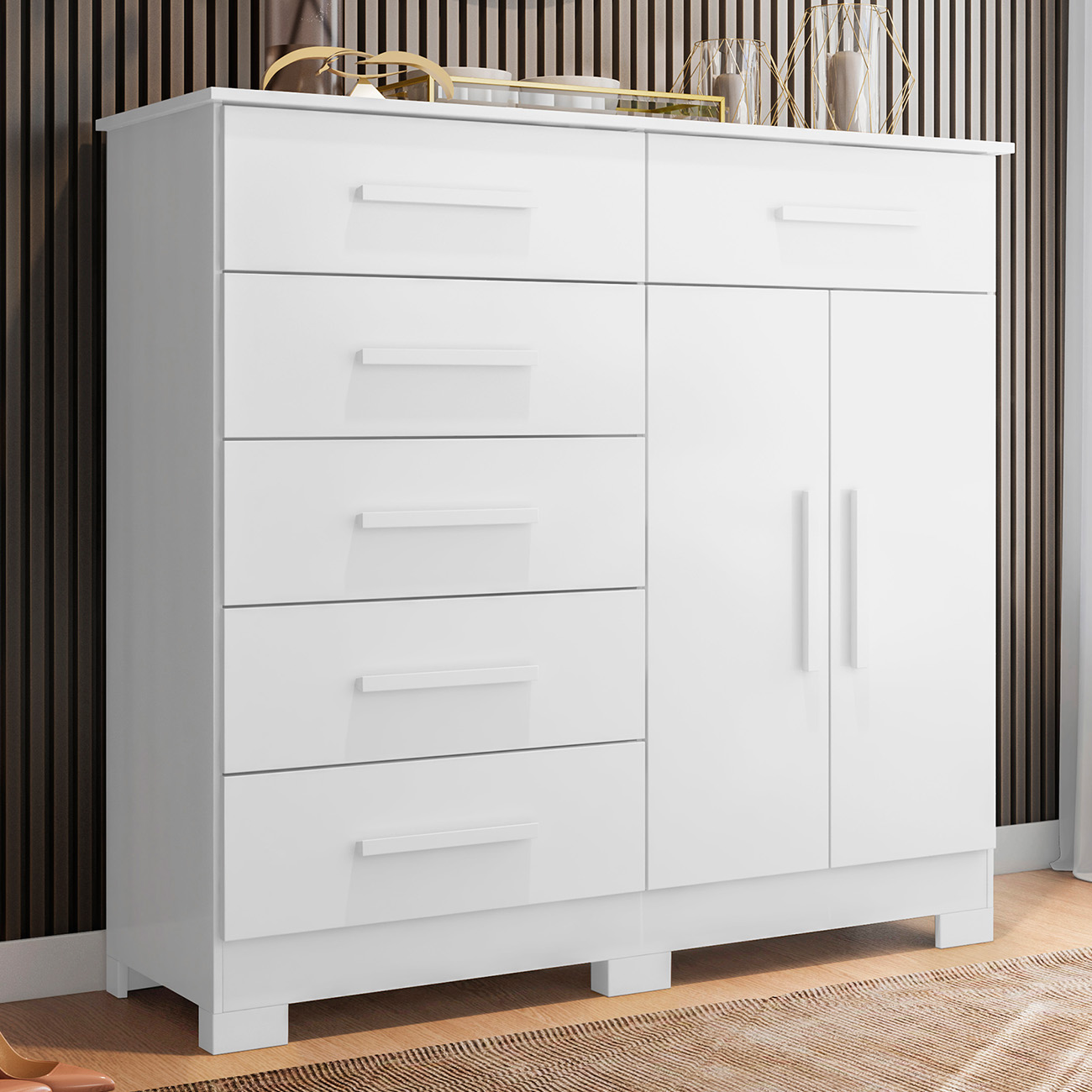 Cômoda Para Quarto 2 Portas 124cm Ester A02 Branco - Mpozenato