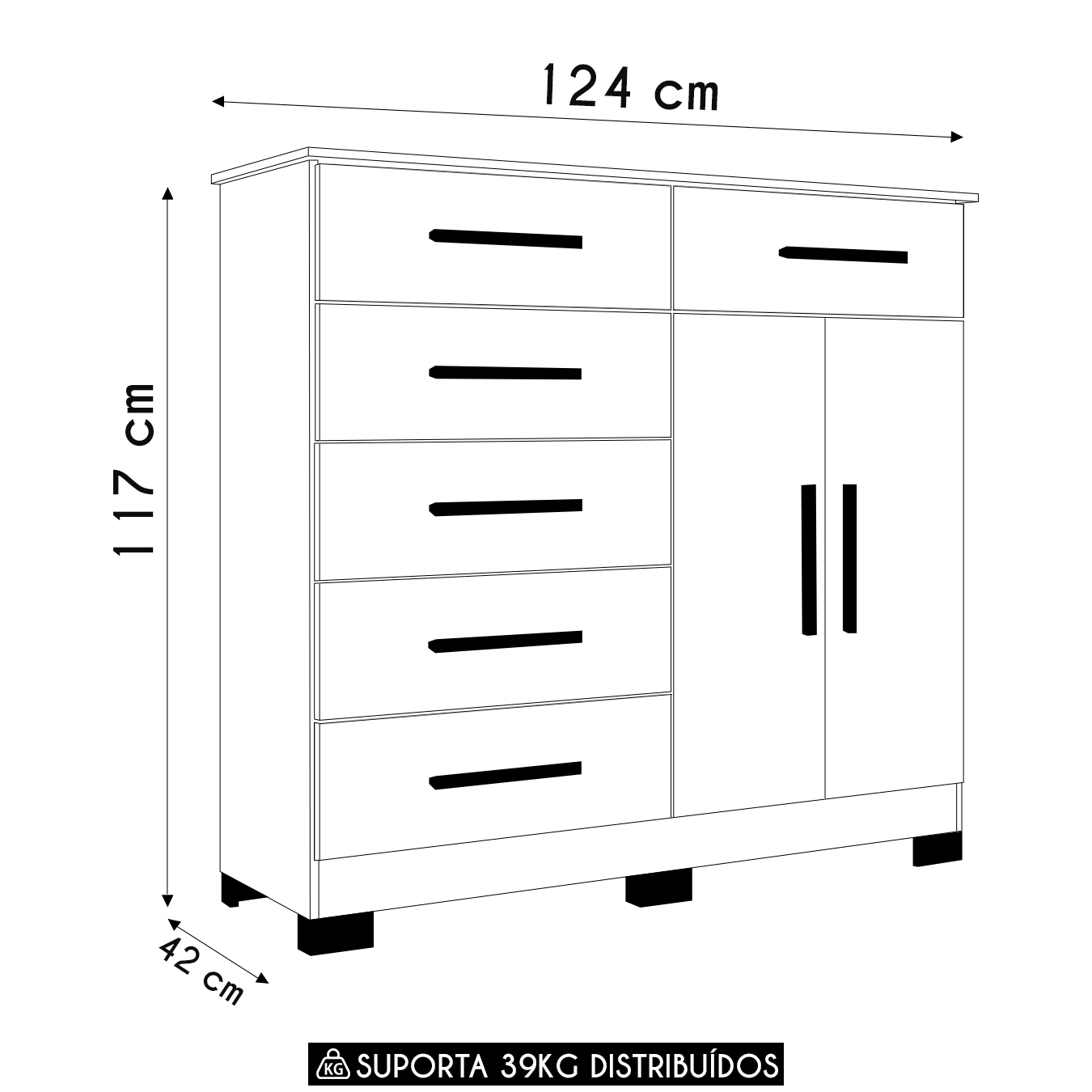 Cômoda Para Quarto 2 Portas 124cm Ester A02 Branco - Mpozenato