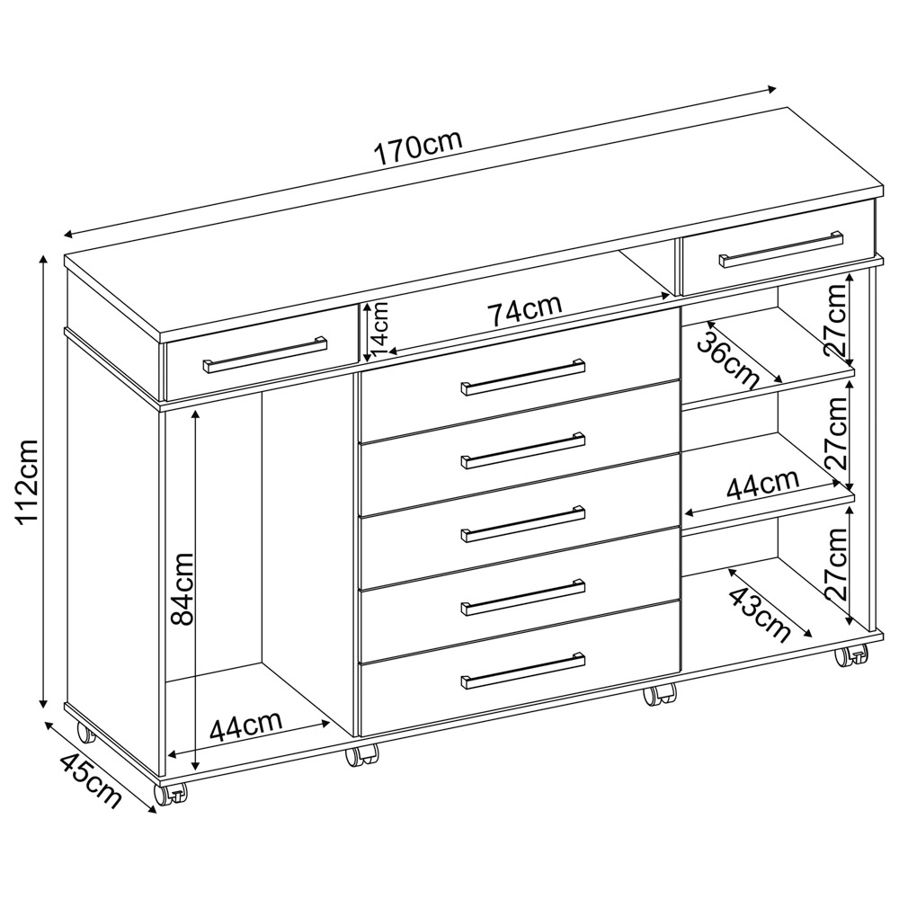 Cômoda Para Quarto 2 Portas 7 Gavetas London D02 Branco - Mpozenato