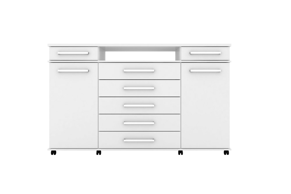 Cômoda Para Quarto 2 Portas 7 Gavetas London D02 Branco - Mpozenato
