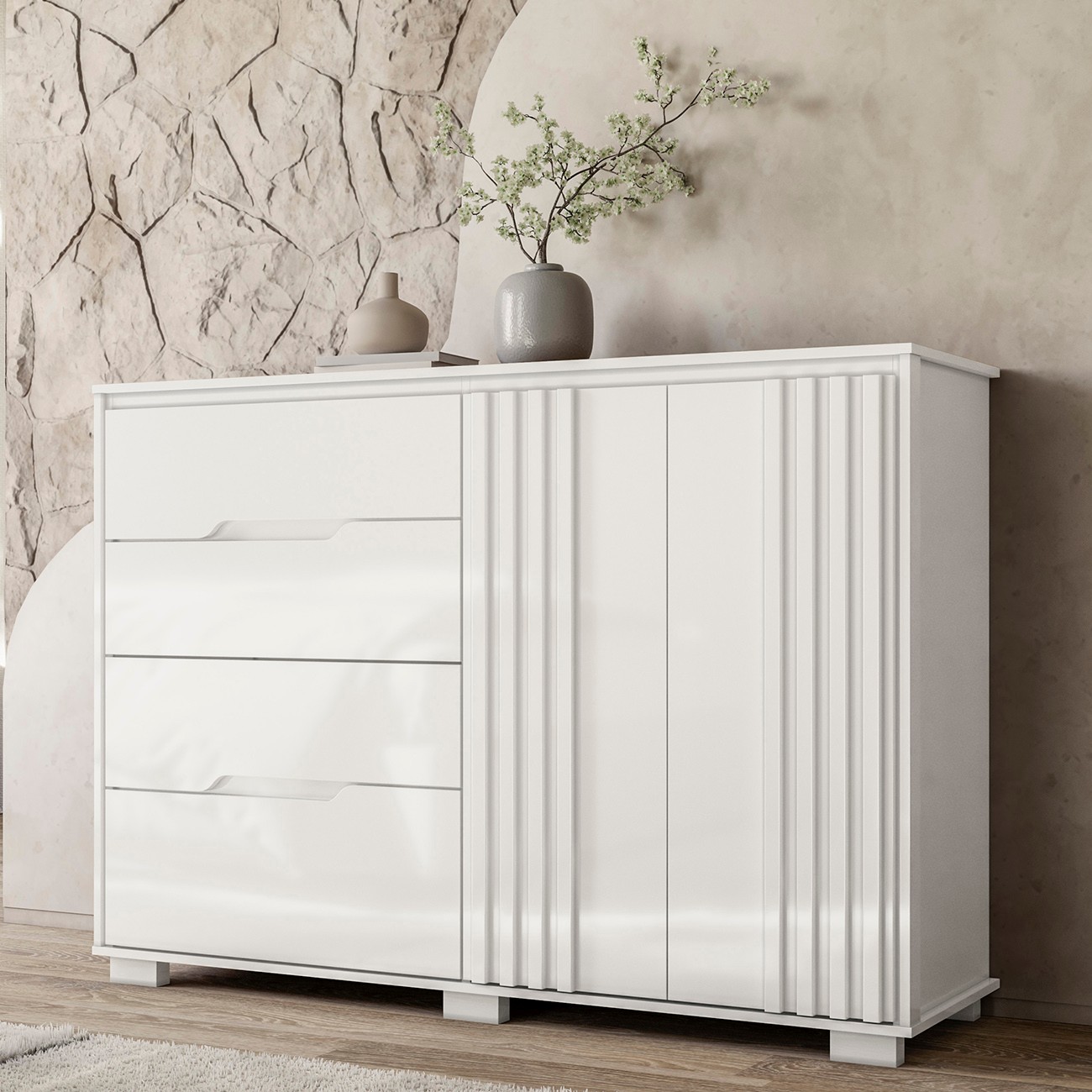 Cômoda Para Quarto 4 Gavetas 147cm Gênova M07 Branco - Mpozenato