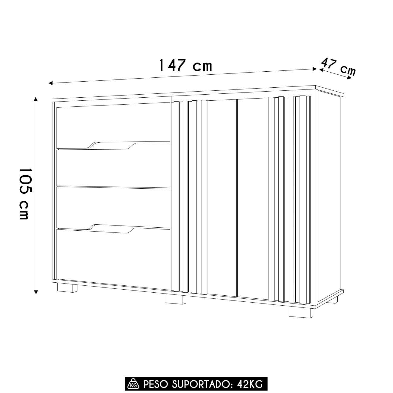 Cômoda Para Quarto 4 Gavetas 147cm Gênova M07 Branco - Mpozenato
