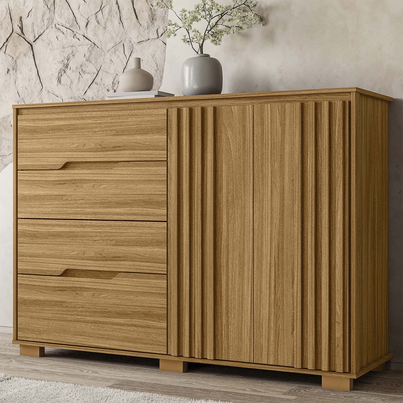 Cômoda Para Quarto 4 Gavetas 147cm Gênova M07 Freijó - Mpozenato