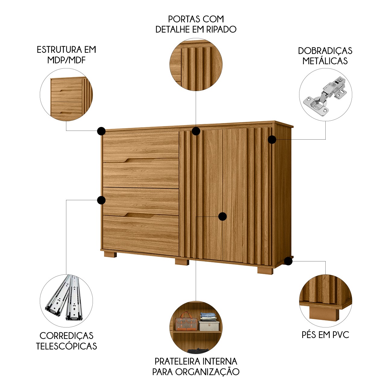 Cômoda Para Quarto 4 Gavetas 147cm Gênova M07 Freijó - Mpozenato