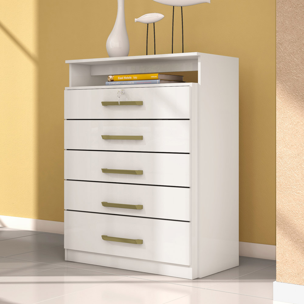 Cômoda Para Quarto 5 Gavetas 1 Nicho Triunfo D02 Branco - Mpozenato
