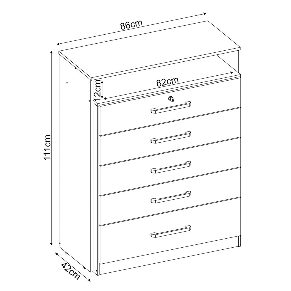 Cômoda Para Quarto 5 Gavetas 1 Nicho Triunfo D02 Branco - Mpozenato