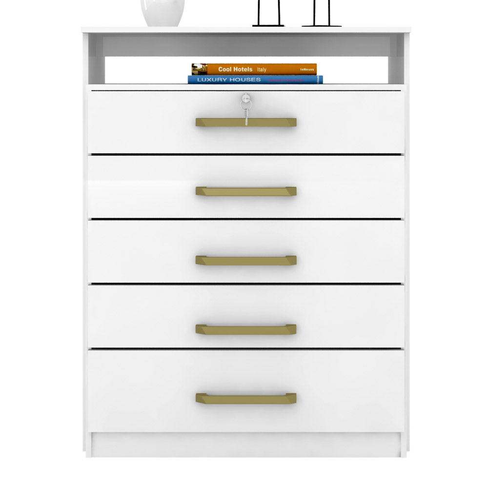 Cômoda Para Quarto 5 Gavetas 1 Nicho Triunfo D02 Branco - Mpozenato