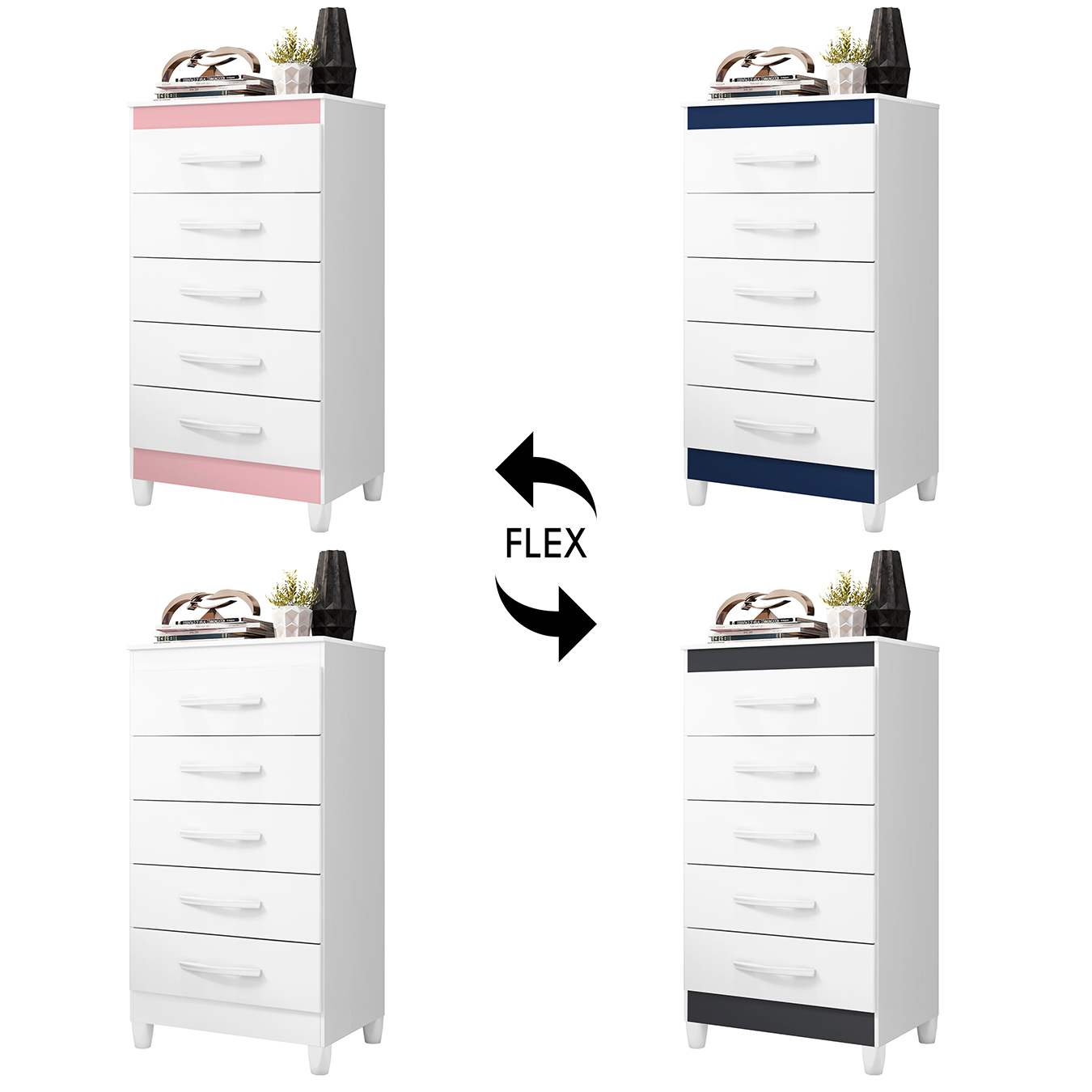 Cômoda Para Quarto 5 Gavetas 56cm Thais Flex A02 Branco - Mpozenato