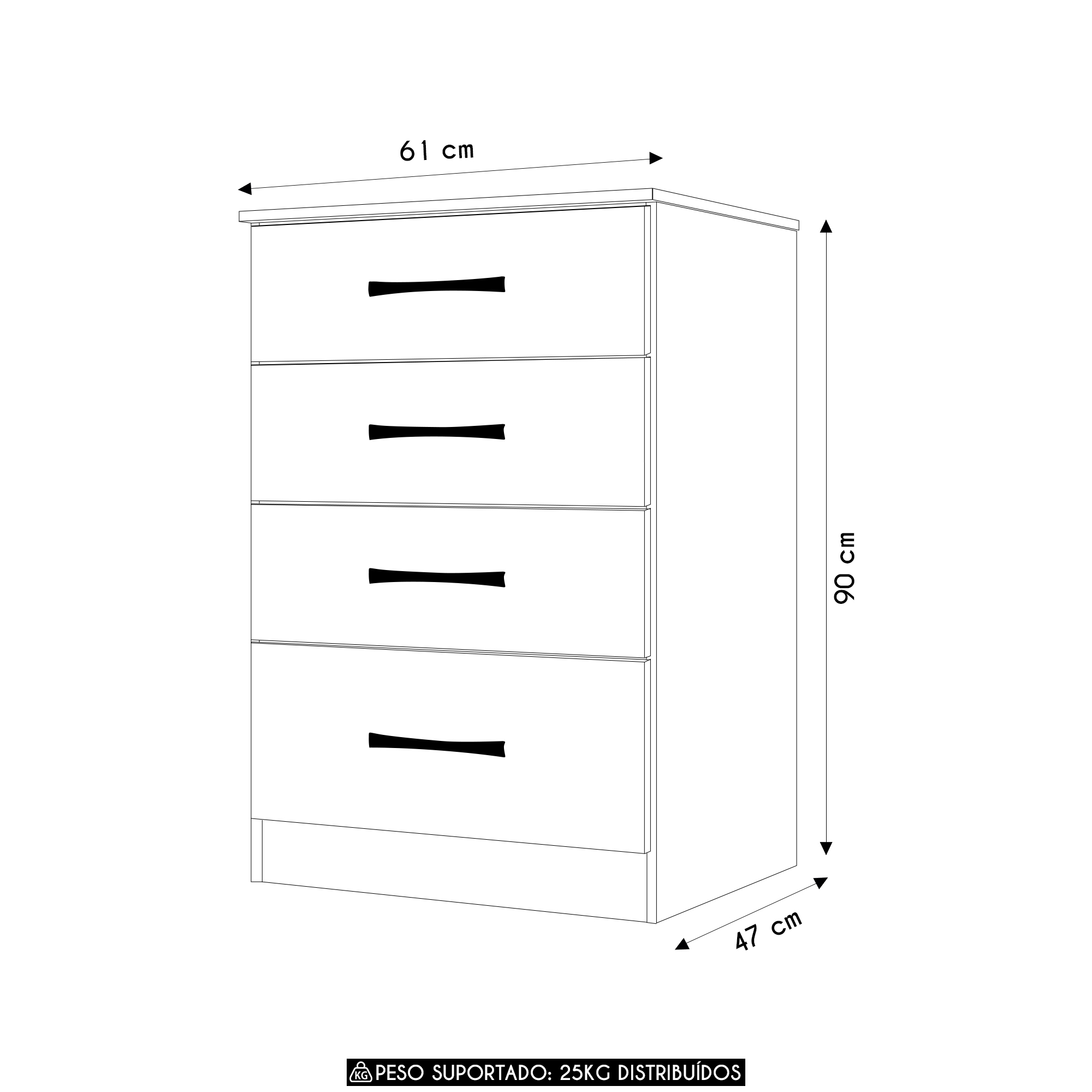Cômoda Para Quarto 61cm Com 4 Gavetas Miriad Branco Z17      - Mpozenato