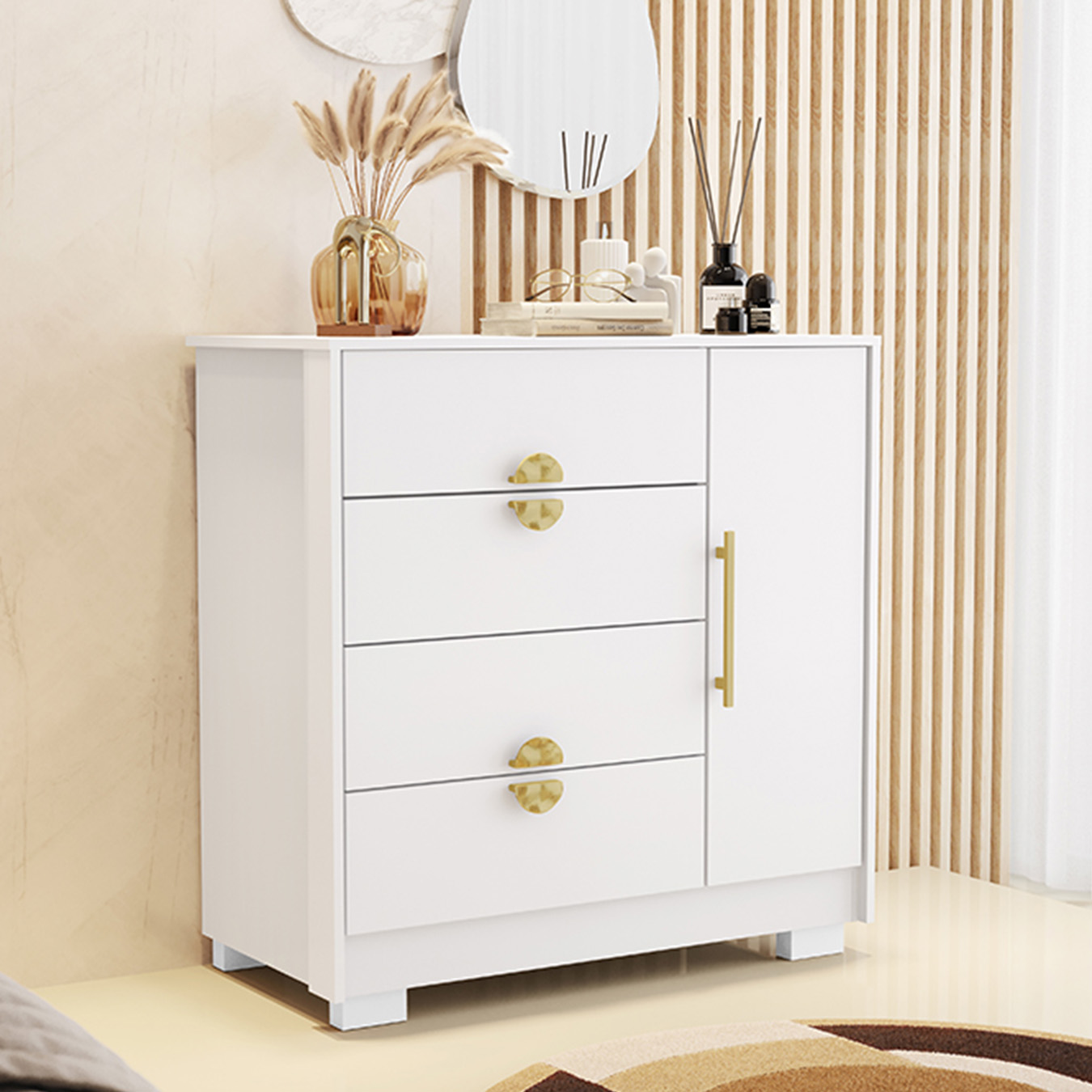 Cômoda Para Quarto 93cm Com 1 Porta Nara Flex Branco V02 - Mpozenato