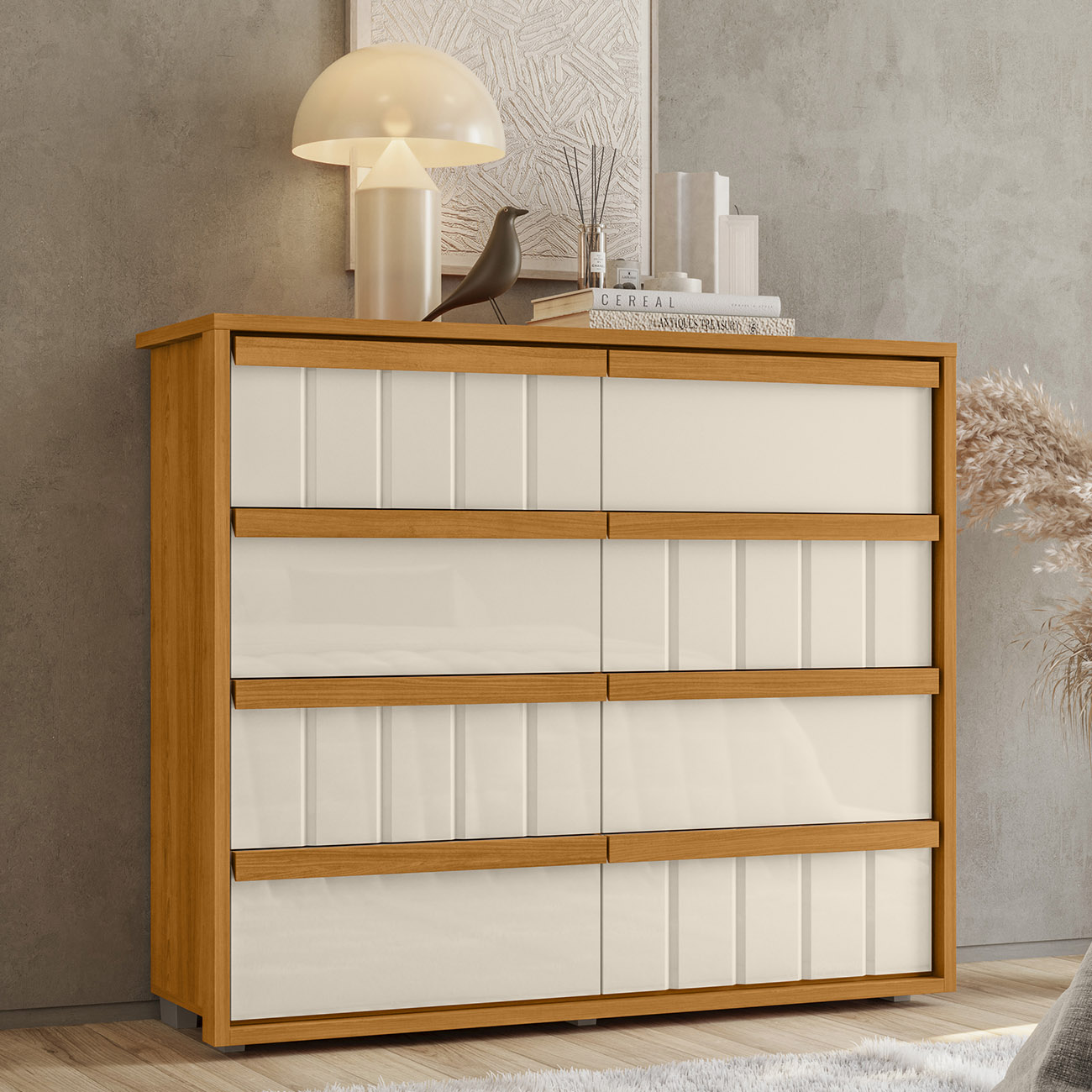 Cômoda Para Quarto Com 8 Gavetas 136cm Avila Off/Cinamomo Z10 - Mpozenato