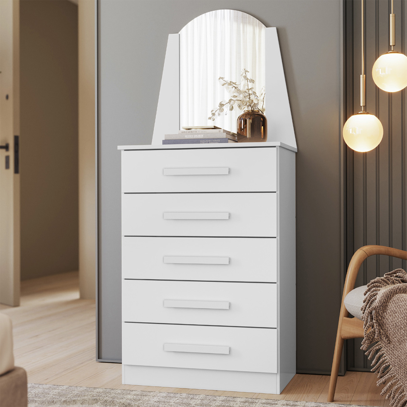 Cômoda Para Quarto Com Penteadeira Laris A02 Branco         - Mpozenato
