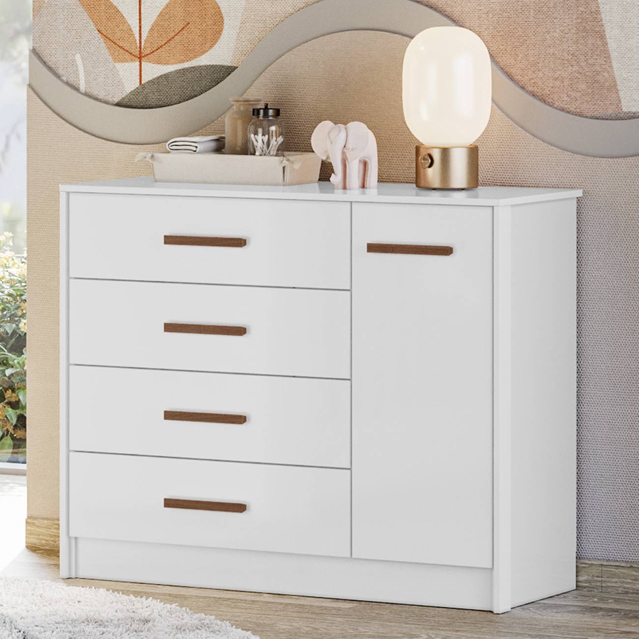 Cômoda Para Quarto Infantil 110cm 1 Porta Nelly Branco Z49 - Mpozenato