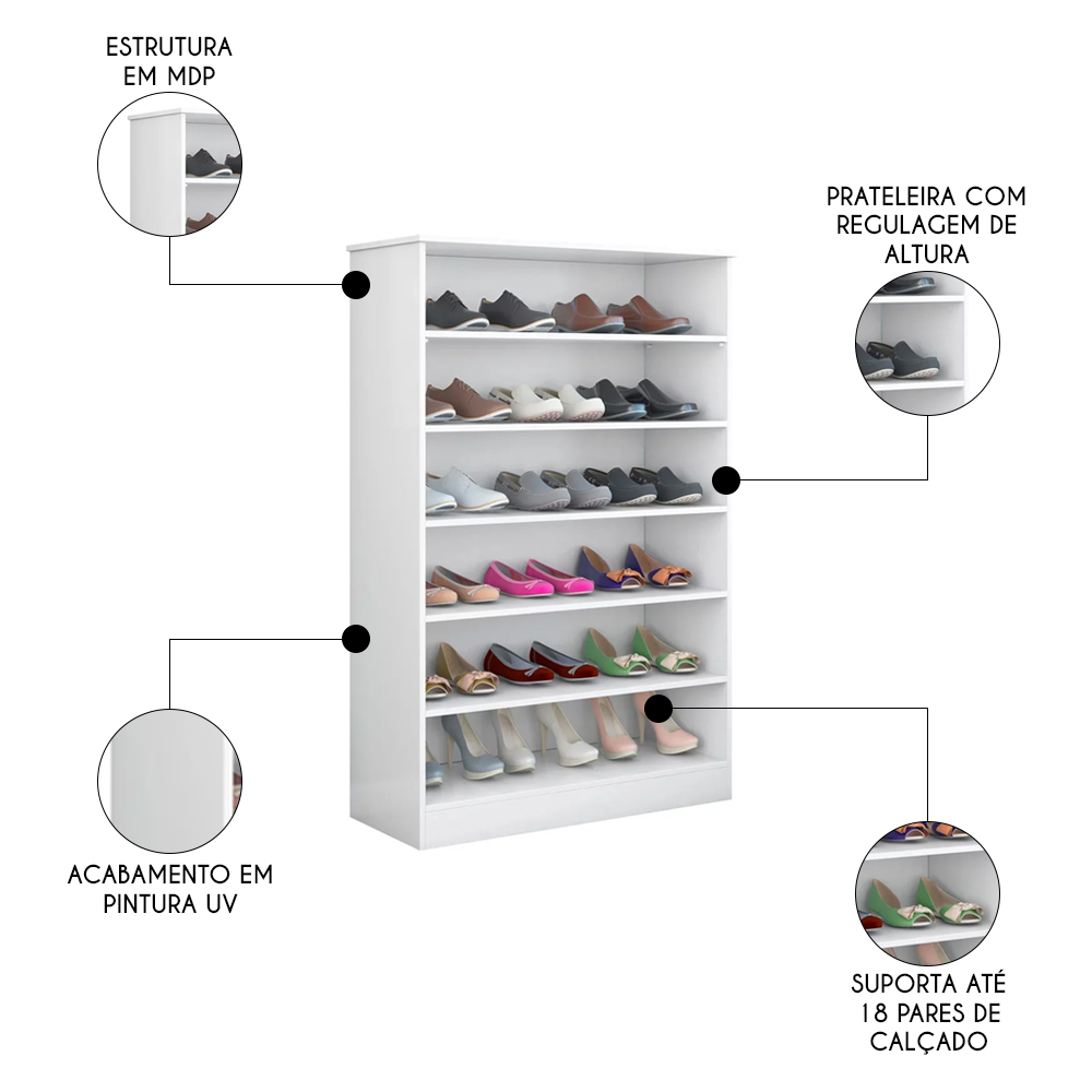 Cômoda com Cantoneira Laura e Armário Multiuso Bell P04 Branco - Mpozenato