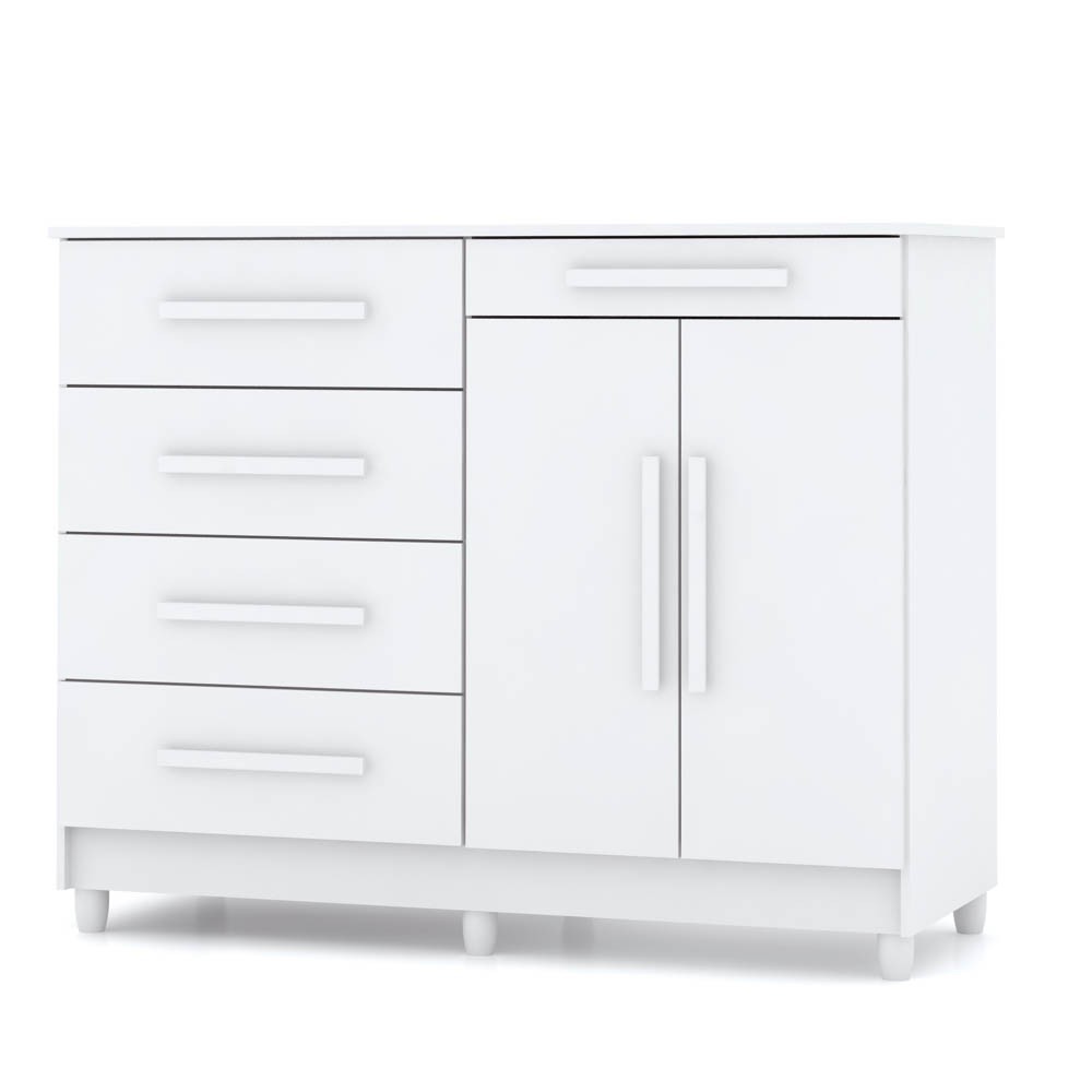 Cômoda para Quarto com Sapateira 2 Portas 4 Gavetas Lírio V02 Branco - Mpozenato