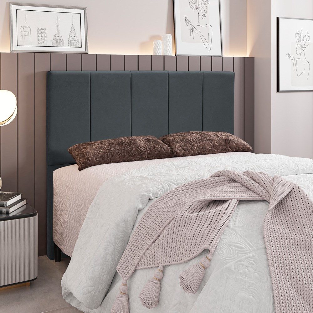 Cabeceira Cama Box Casal 140CM Pérola D10 Suede Cinza - Mpozenato