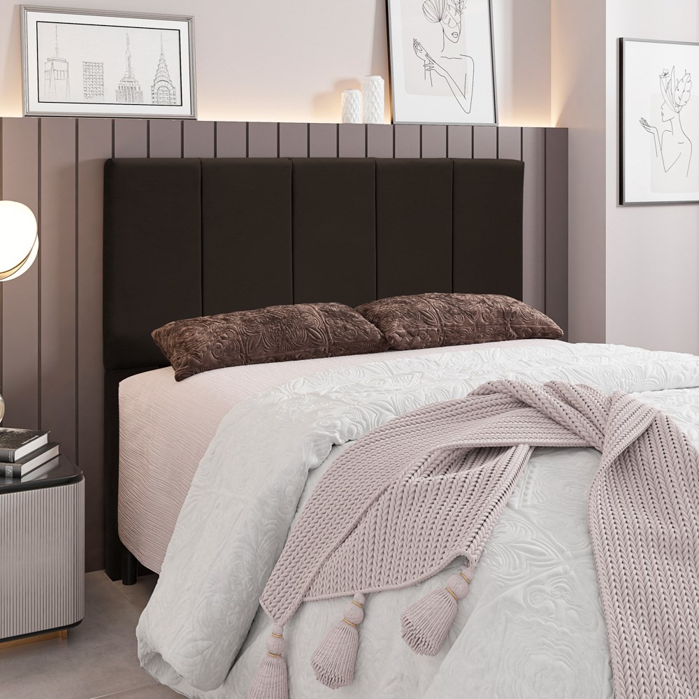 Cabeceira Cama Box Casal 140CM Pérola D10 Suede Marrom - Mpozenato