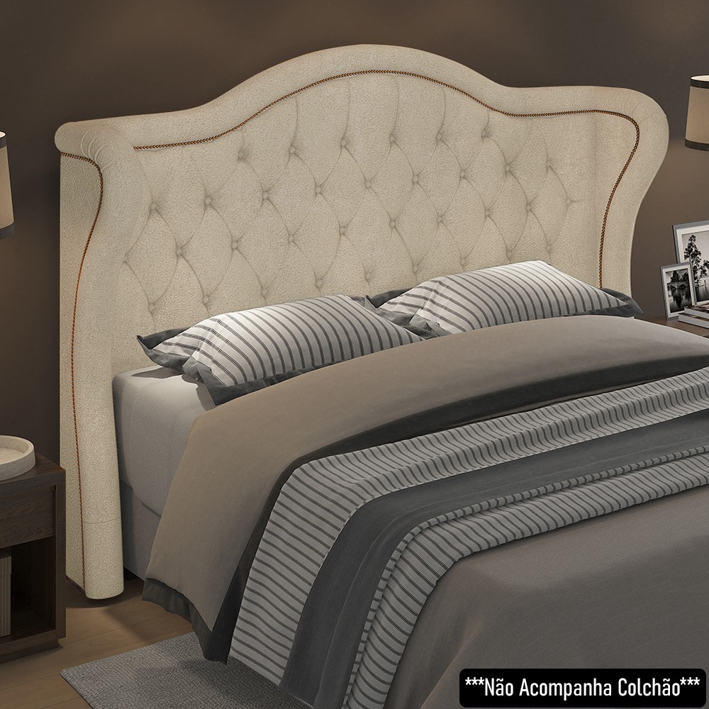 Cabeceira Cama Box Casal 140cm Antibes P02 Boucle Bege - Mpozenato