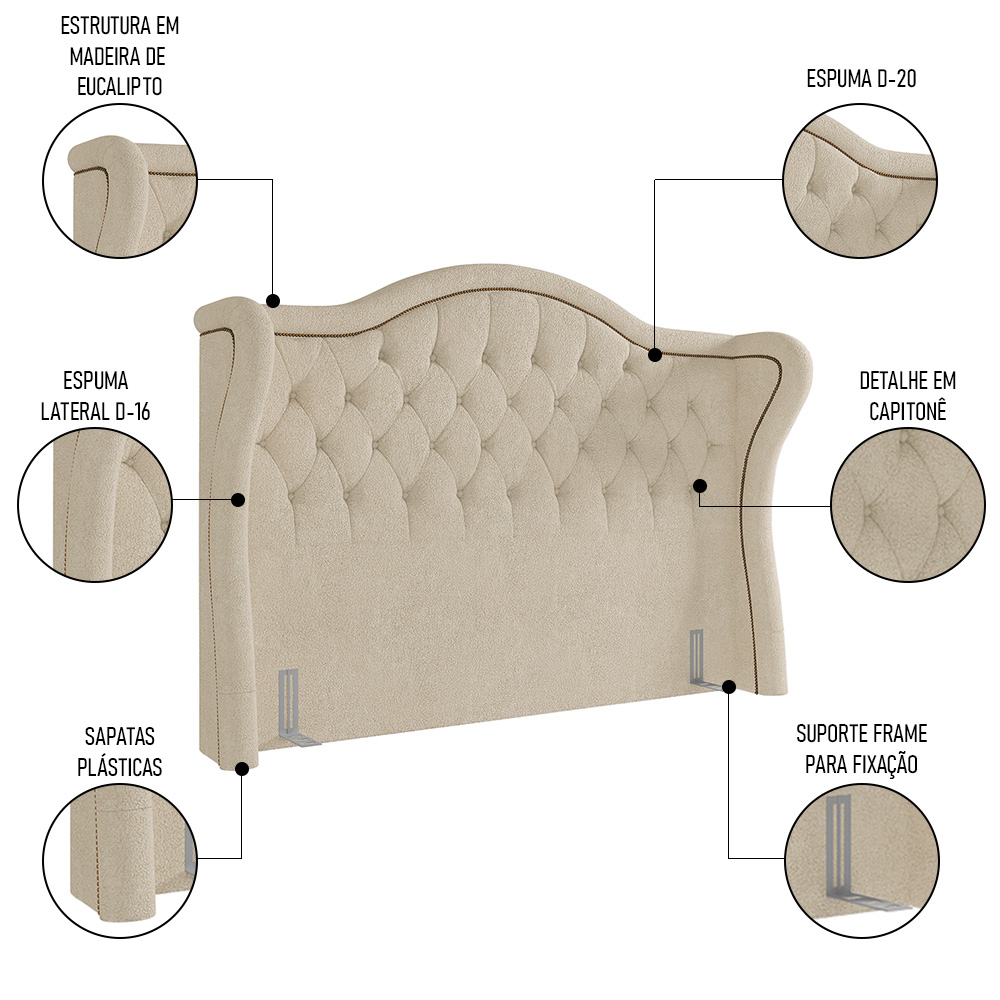 Cabeceira Cama Box Casal 140cm Antibes P02 Boucle Bege - Mpozenato