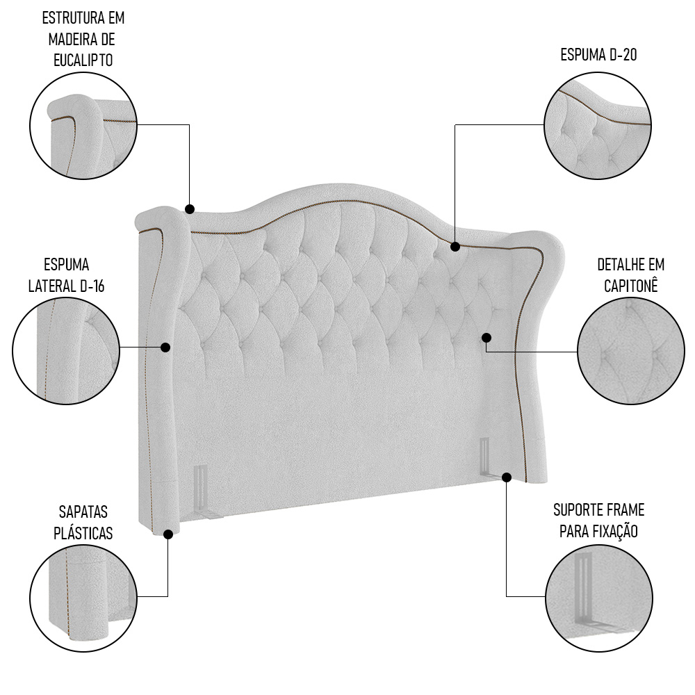 Cabeceira Cama Box Casal 140cm Antibes P02 Boucle Branco - Mpozenato