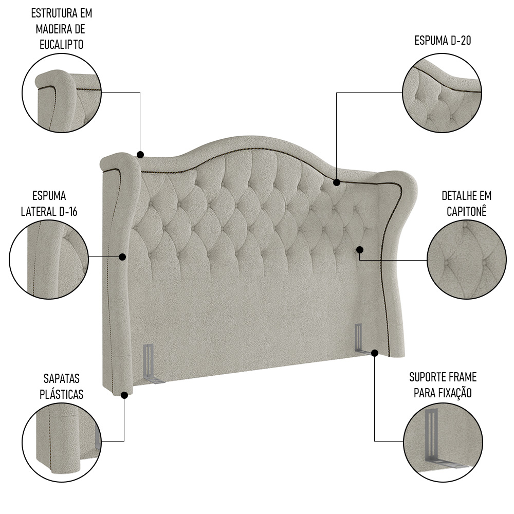 Cabeceira Cama Box Casal 140cm Antibes P02 Boucle Cru - Mpozenato