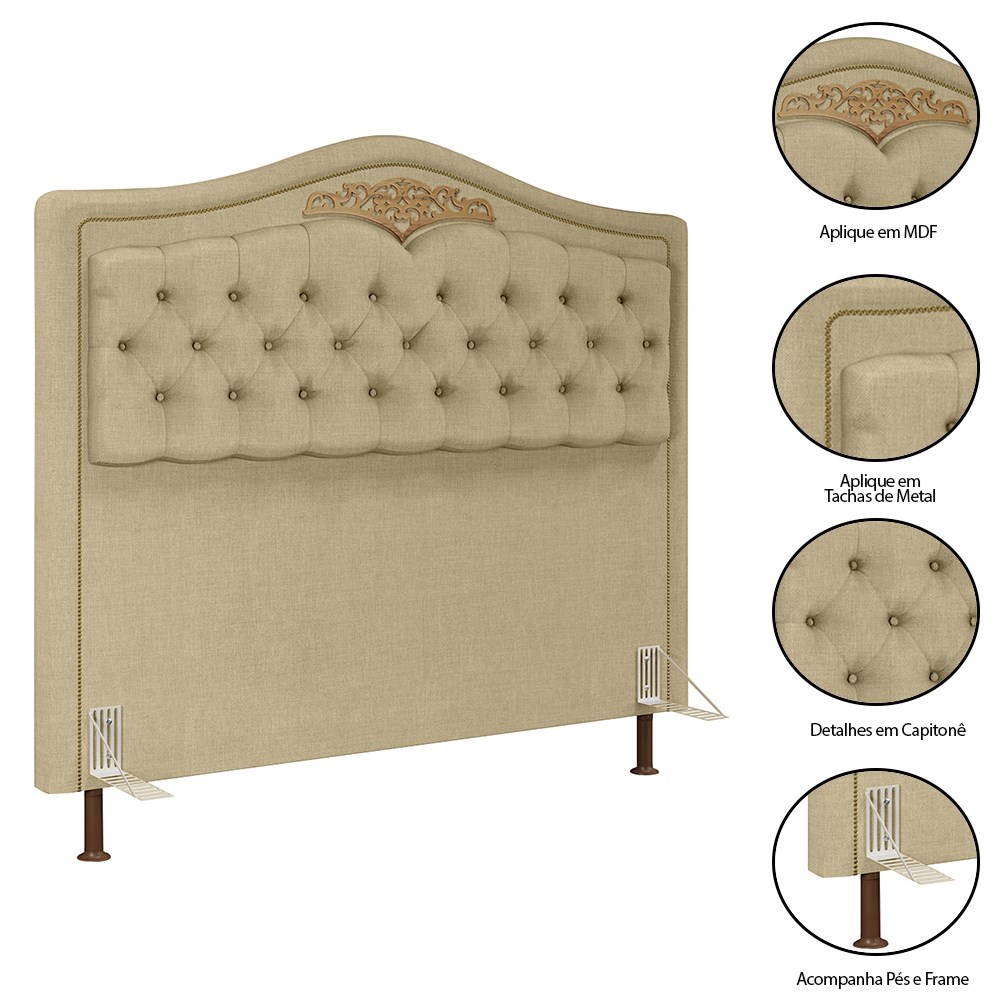 Cabeceira Cama Box Casal 140cm Com Calçadeira Baú Imperial J02 Linho Areia - Mpozenato