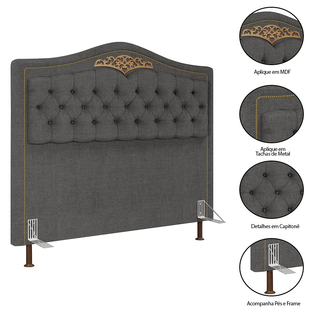 Cabeceira Cama Box Casal 140cm Com Calçadeira Baú Imperial J02 Linho Grafite - Mpozenato