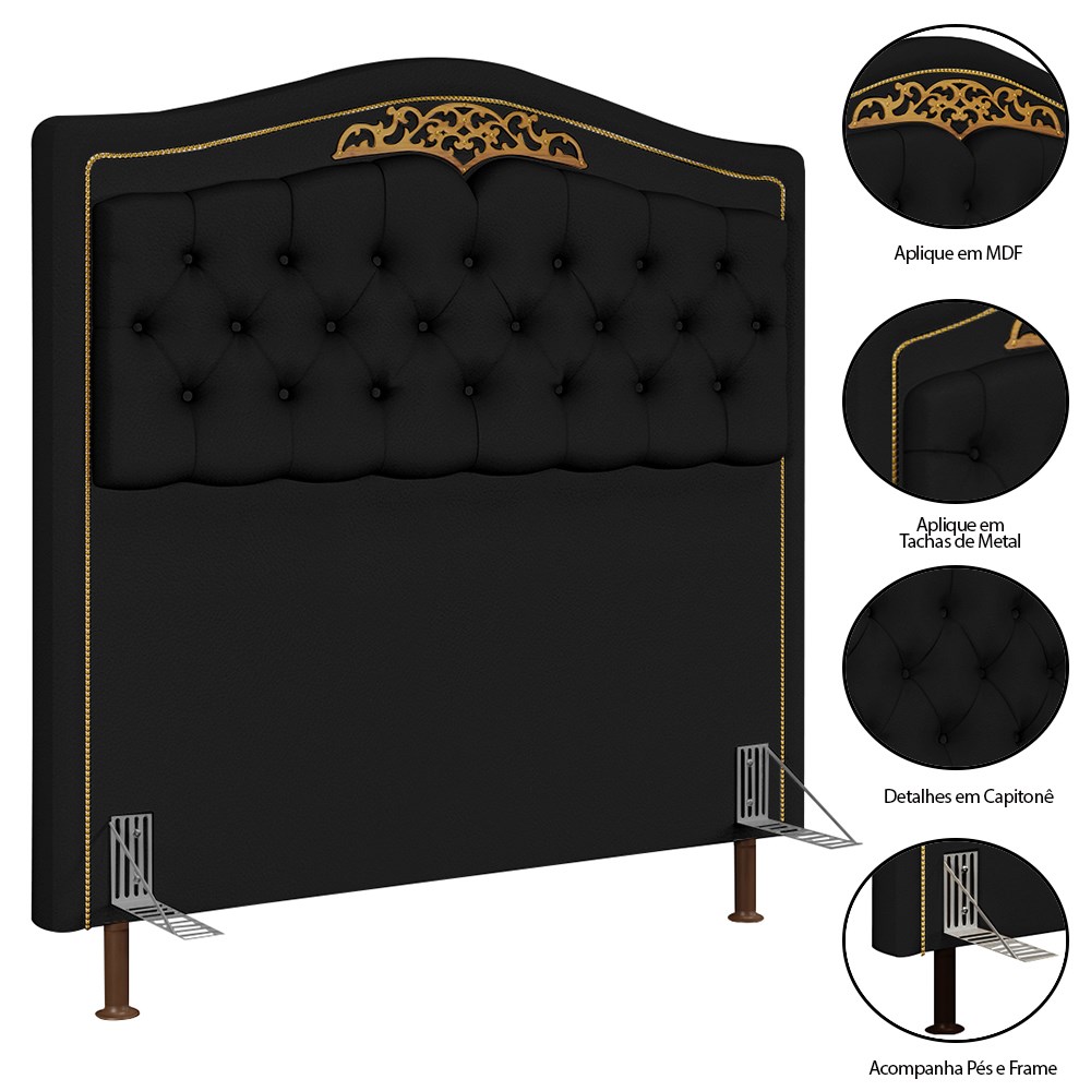 Cabeceira Cama Box Casal 140cm Com Calçadeira Baú Imperial J02 Sintético Preto - Mpozenato