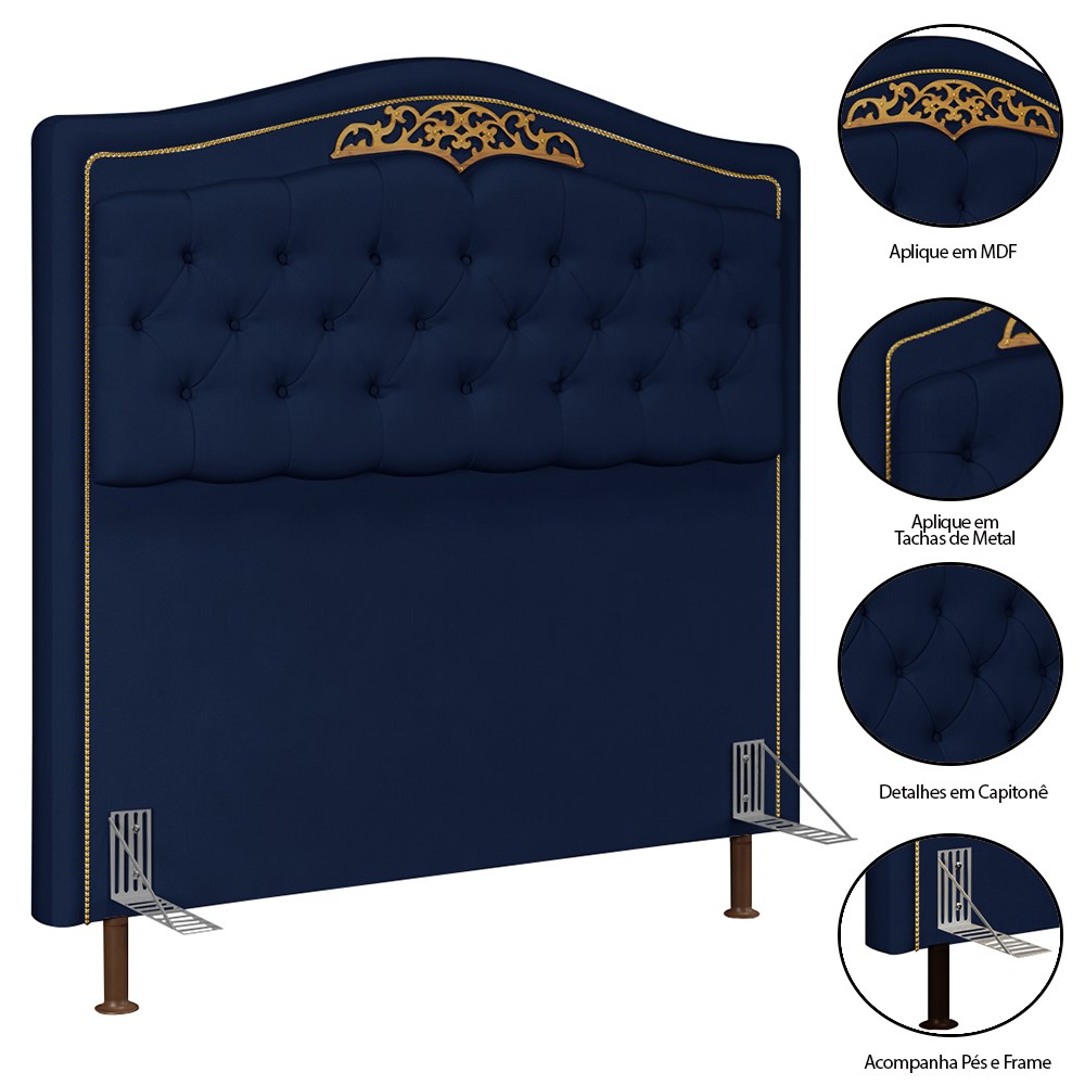 Cabeceira Cama Box Casal 140cm Com Calçadeira Baú Imperial Veludo J02 Azul - Mpozenato
