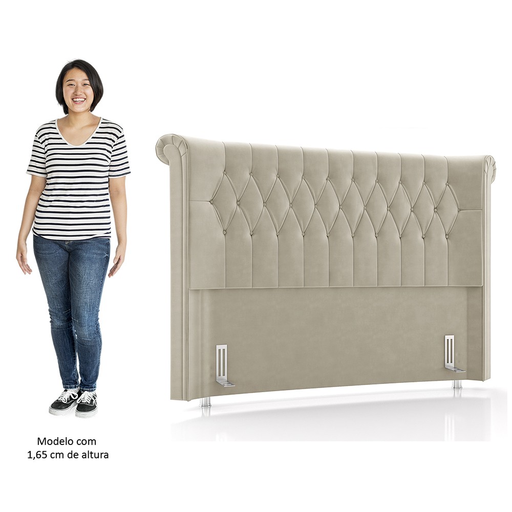 Cabeceira Cama Box Casal 140cm Dust P02 Veludo Bege - Mpozenato