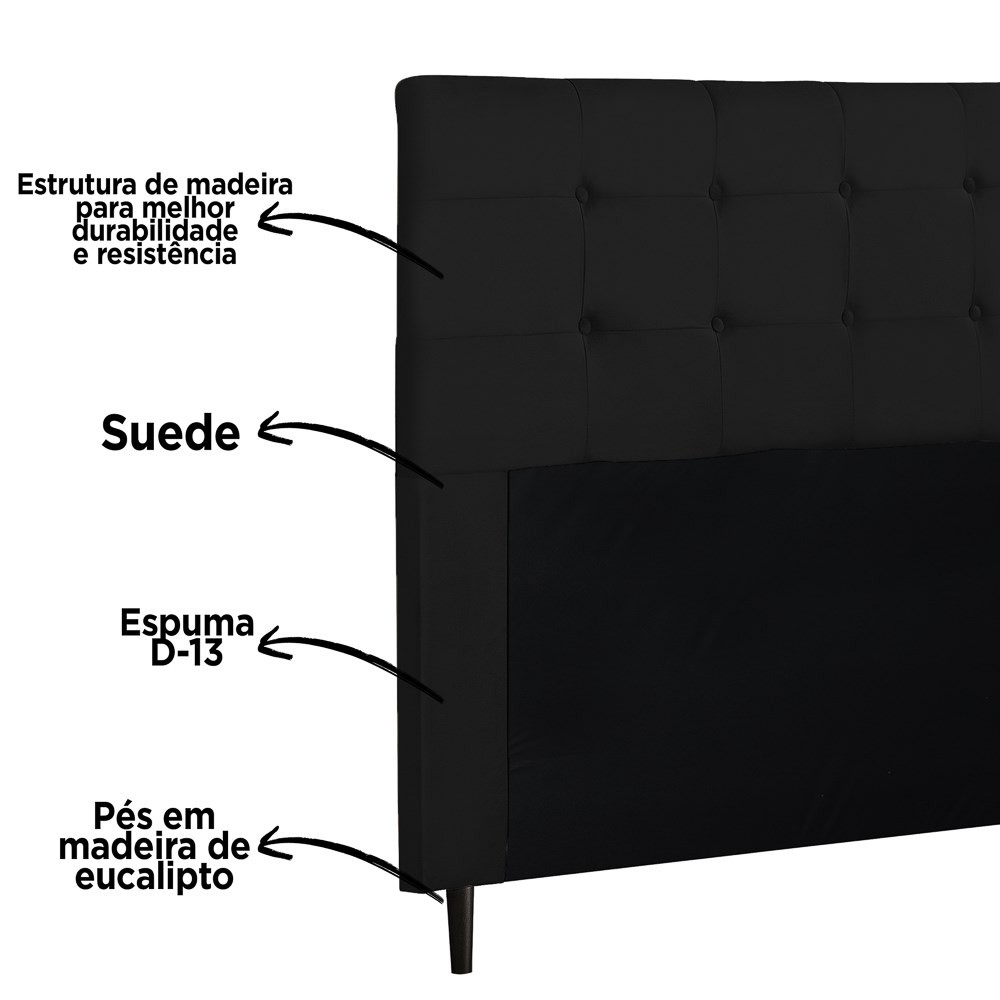 Cabeceira Cama Box Casal 140cm Luna I02 Suede Preto - Mpozenato