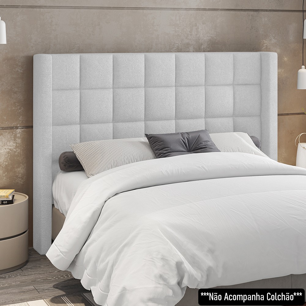 Cabeceira Cama Box Casal 140cm Pisa P02 Bouclé Branco - Mpozenato