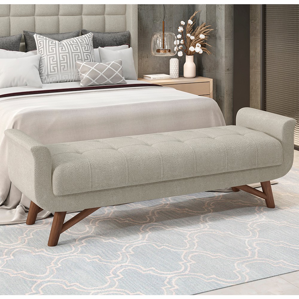 Cabeceira Cama Box Casal 140cm Pisa e Recamier Neville P02 Bouclé Cru - Mpozenato