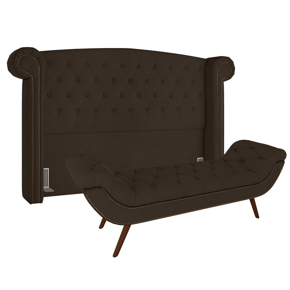 Cabeceira Cama Box Casal 140cm Provença com Calçadeira Vêneto Z37 Veludo Marrom - Mpozenato