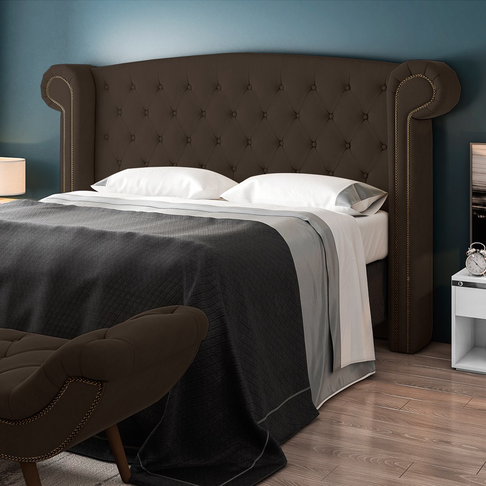 Cabeceira Cama Box Casal 140cm Provença com Calçadeira Vêneto Z37 Veludo Marrom - Mpozenato