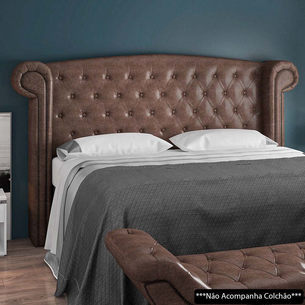 Cabeceira Cama Box Casal 140cm Provença e Recamier Veneto P02 Sintético Marrom - Mpozenato