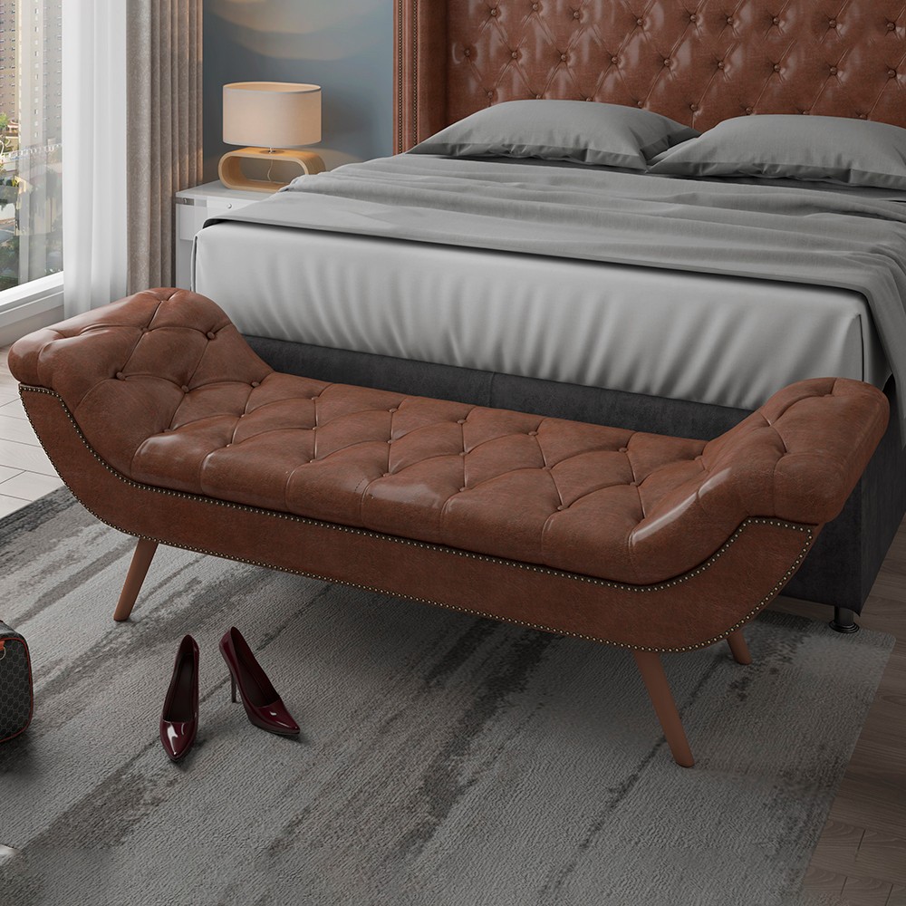 Cabeceira Cama Box Casal 140cm Provença e Recamier Veneto P02 Sintético Marrom - Mpozenato