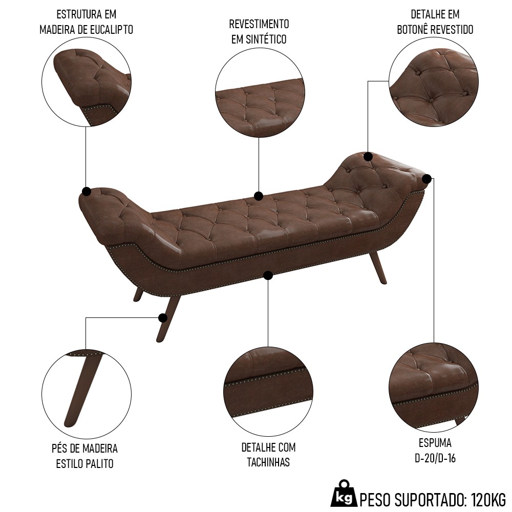 Cabeceira Cama Box Casal 140cm Provença e Recamier Veneto P02 Sintético Marrom - Mpozenato