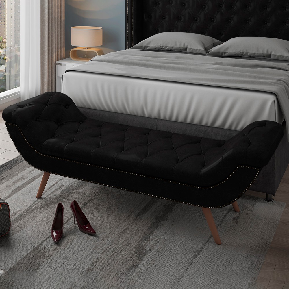 Cabeceira Cama Box Casal 140cm Provença e Recamier Veneto P02 Sintético Preto - Mpozenato