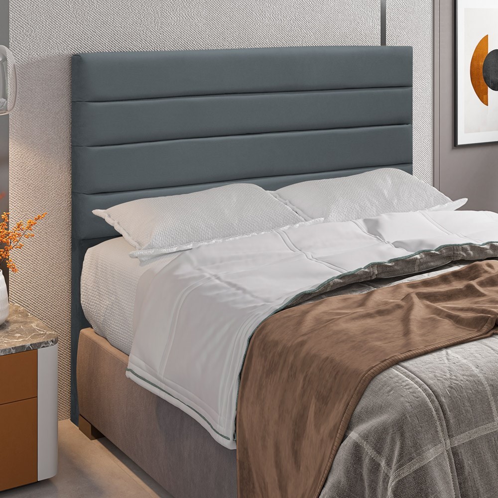 Cabeceira Cama Box Casal 140cm Rubi D10 Suede Cinza - Mpozenato