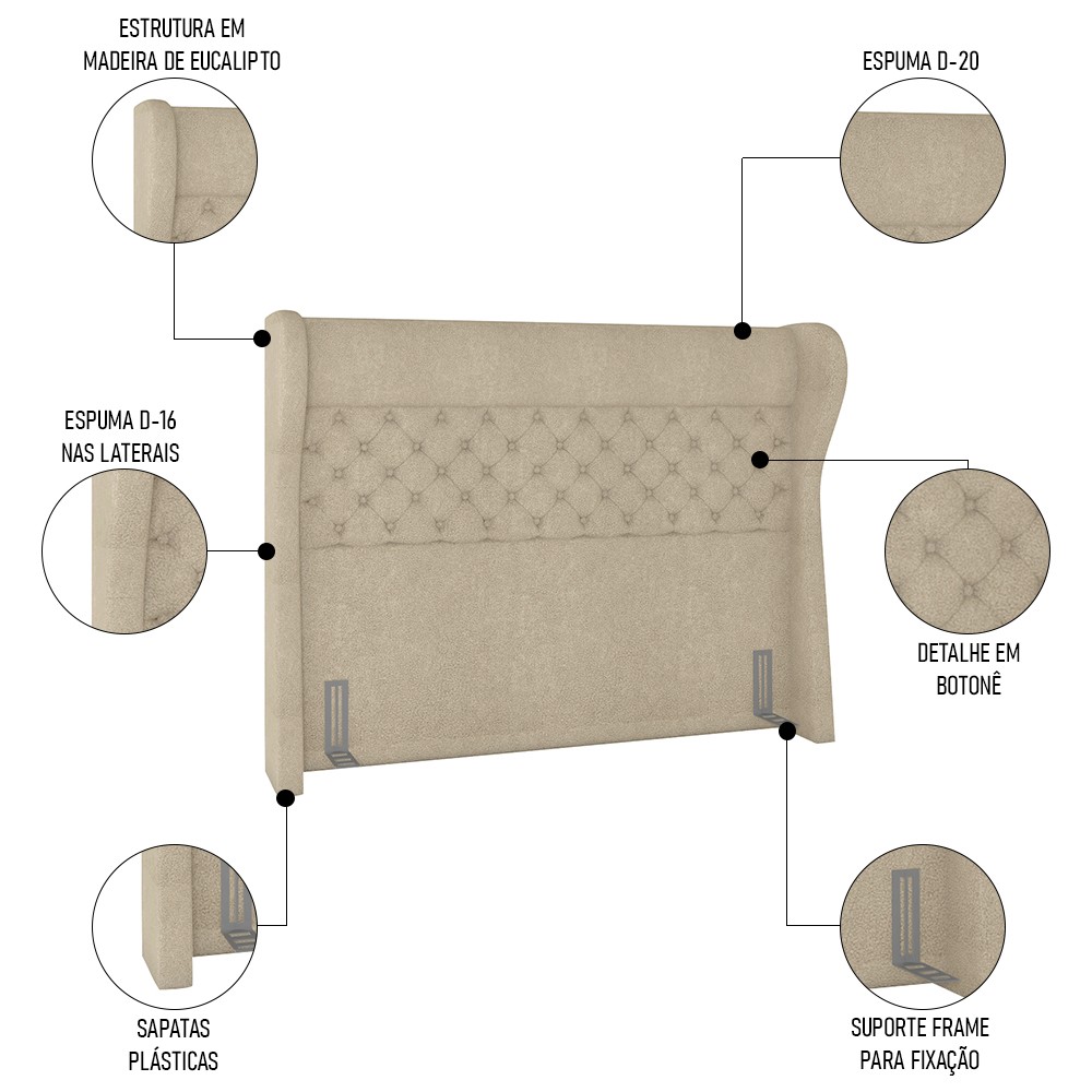 Cabeceira Cama Box Casal 140cm Trinidad P02 Boucle Bege - Mpozenato