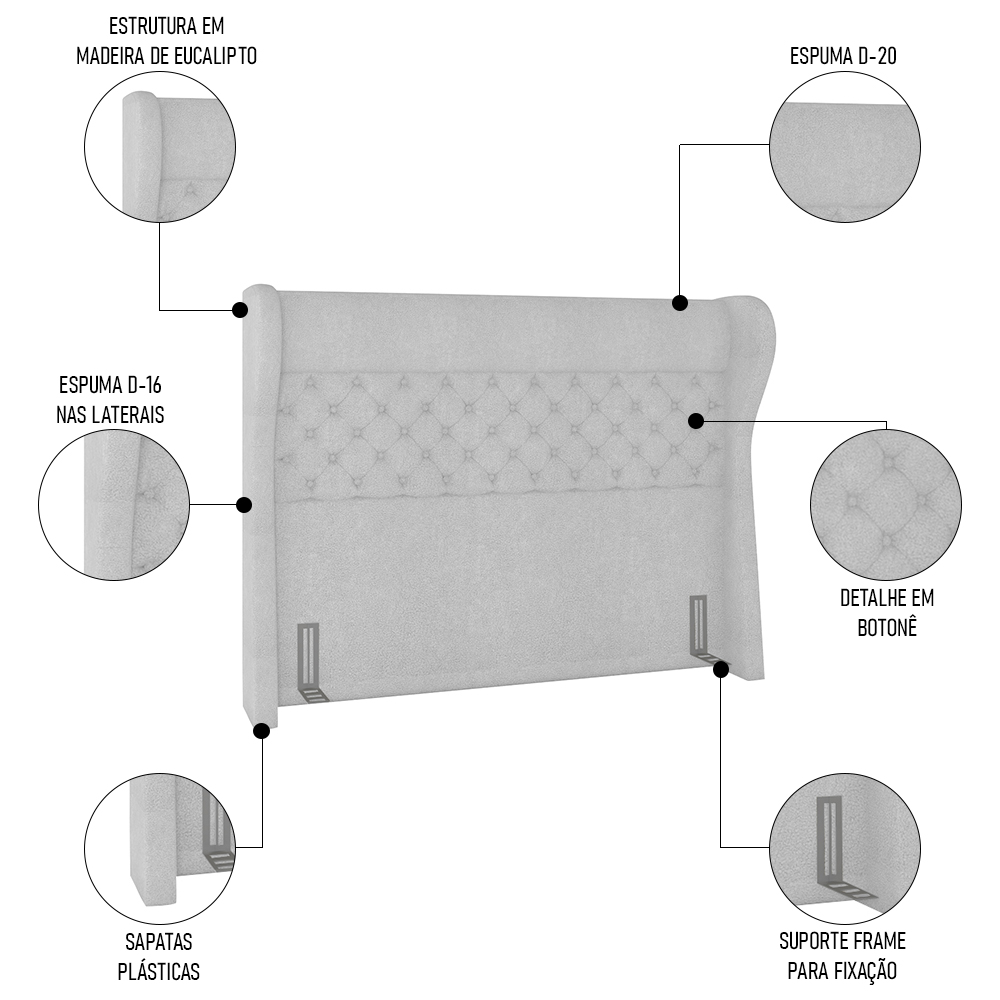 Cabeceira Cama Box Casal 140cm Trinidad P02 Boucle Branco - Mpozenato