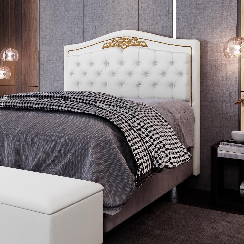Cabeceira Cama Box Casal 140cm com Tachas Imperial J02 Sintético Branco - Mpozenato