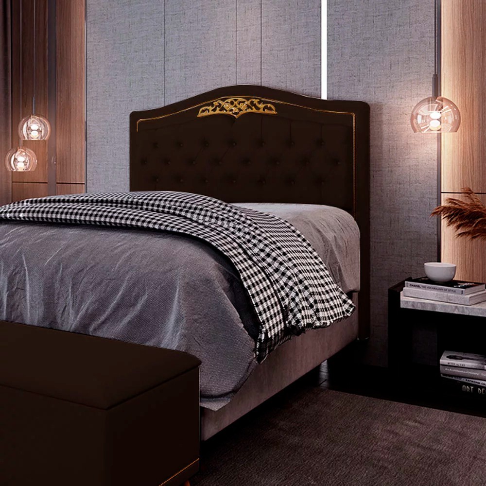 Cabeceira Cama Box Casal 140cm com Tachas Imperial J02 Sintético Marrom Escuro - Mpozenato
